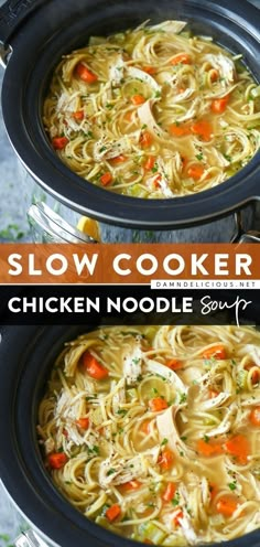 chicken noodle soup in a slow cooker