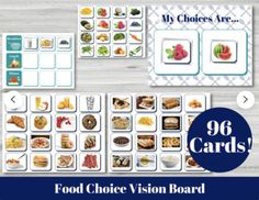 the food choice cards are displayed on a table