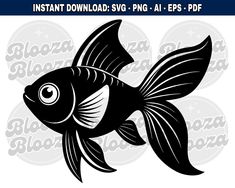 a black and white image of a goldfish with the words instant download svg