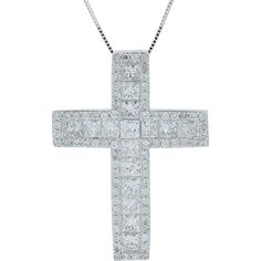 Immerse in the aura of opulent allure with this breathtaking 14K White Gold 2.10 Carat Diamond Cross Pendant. Each diamond is meticulously set to create a piece that exudes elegance and sophistication. The cross is adorned with an array of brilliant-cut diamonds, totaling 2.10 carats, each chosen for its exceptional clarity and radiance. The design features a stunning arrangement of princess-cut diamonds in the center, framed by smaller round diamonds, creating a captivating display of sparkle and light.Crafted in 14K white gold, the pendant gleams with a luxurious finish that enhances the brilliance of the diamonds. The sleek and modern design of the cross pendant makes it a versatile piece, perfect for both everyday wear and special occasions. The pendant hangs gracefully from a fine whi Cross Jewelry Necklace, Faith Jewelry, Diamond Birthstone, Diamond Jewelry Necklace, White Gold Set, Gold Cross Necklace, White Gold Chains, Diamond Cross Pendants, Diamond Cross