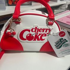 New With Tags Coke Cherry Bowler Bag Retro Red Bag With Zipper Closure, Retro Red Shoulder Bag With Zipper Closure, Cute Red Shoulder Bag With Zipper Closure, Vintage Red Bag With Zipper Closure, Coke Cherry, Karl Lagerfeld Bags, Americana Aesthetic, Navy Chanel, Louis Vuitton Multicolor