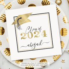 a graduation card with gold foil confetti around it and the words class of 202 al