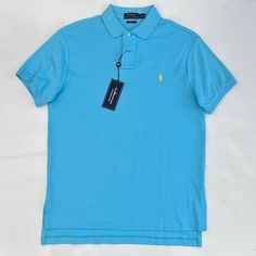 Brand New With Tags Please See Measurements To Be Sure Of Fit. Light Blue Fitted Polo Shirt With Polo Collar, Fitted Light Blue Polo Shirt With Polo Collar, Fitted Light Blue Polo Shirt, Blue Fitted Polo Shirt For Summer, Blue Plain Shirt For Summer, Light Blue Polo Shirt For Spring, Light Blue Short Sleeve Polo Shirt For Summer, Fitted Light Blue Short Sleeve Polo Shirt, Spring Blue Plain Shirt