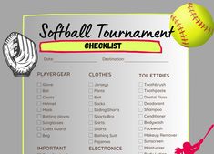 a softball tournament checklist with a ball and glove