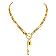 Embrace a touch of edgy elegance with the Lock & Key Necklace. This captivating piece features a sleek, minimalist lock pendant, crafted from high-quality stainless steel with a luxurious 18k gold plating. Suspended from a sturdy chain, it adds a touch of modern rebellion to any outfit.Lightweight and hypoallergenic, this necklace is comfortable for everyday wear. Modern Lock Pendant Design 18k Gold Plated Stainless Steel Sturdy Chain with Adjustable Length (40cm + 5cm Extender) Lightweight & Hypoallergenic Lock Charm Necklace, Lock Pendant, Heart Lock, Detailed Jewelry, Toggle Necklace, Key Necklace, Timeless Accessories, Metal Necklaces, Gorgeous Necklaces