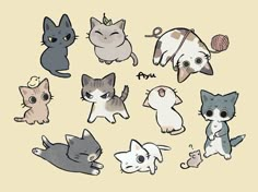 a bunch of cats and kittens are drawn in different colors on a beige background