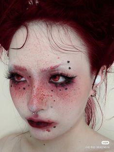 #eyemakeup#aestheticmakeup#softglam#prettyeyemakeup#makeup#makeupinspiration#fyp Cute Demon Makeup, Soft Drag Makeup, Red And White Eye Makeup, Alastor Makeup, Mexican Halloween Makeup, Ren Fest Makeup, Red Hair Makeup Looks, Red Makeup Halloween, Red Fairy Makeup