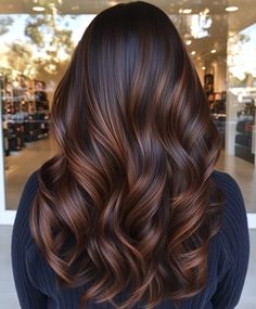 Cherry Cola Ombre Hair Asian Hair Inspo Medium Length, Fall Balayage Brunette Red, Vibrant Fall Hair Color, Dark Hair Warm Highlights, Brunette Hair Medium, Cherry Cola Balayage, Dark Hair Shades, Hair Colors For Dark Hair, Brunette Fall Hair