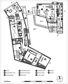 the floor plan for an apartment building with two floors and three levels, in black and white