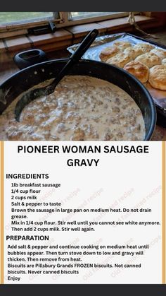 an advertisement for a woman's sausage gravy