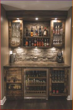 a home bar with lots of bottles and liquor