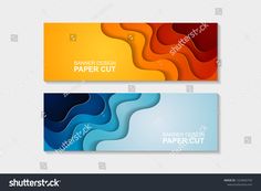 two abstract banners with different colors and shapes for paper cutting or printing on white background