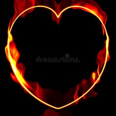 a heart shaped fire frame on black background royalty illustration