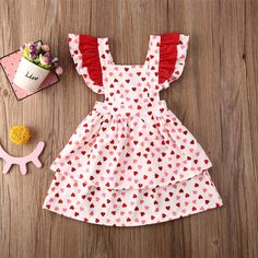 Brand New In Package Cotton/Polyester Valentine Clothes, Girls Ruffle Dress, Heart Print Dress, Valentines Outfits, Girls Valentines, Valentine's Day Outfit, How To Make Clothes, Day Outfit, Dress Party