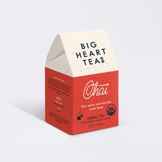 a carton of tea with the word, big heart tea's on it