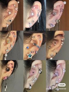 multiple pictures of different types of ear piercings