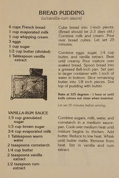 an old recipe for bread pudding with instructions