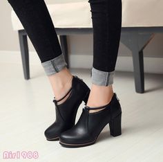 Women Chunky High Heels Court Shoes Faux Leather Casual Pumps Shoes Back Zip Heels Shoes For Women, Thick High Heels, Fun Shoes, Casual Pumps, High Heels Shoes, Chunky High Heels, Pu Heels, Shoes Collection, Pumps Shoes