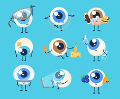 cartoon eyeball characters with various poses and expressions