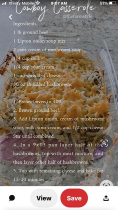 the recipe for this casserole is shown in an instagramtion screen shot