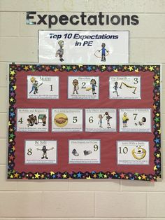 a bulletin board with instructions for expectations and expectations