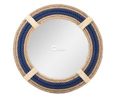 a round mirror with rope around it on a white background and blue trimmings