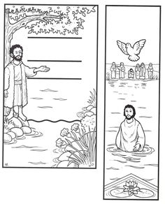 the story of jesus is shown in two separate pages, one with an image of him and