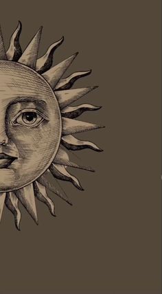 a drawing of the sun with its face drawn in pencil on a brown paper background