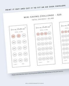 three calculators with the words print out and cut to fit as cash envelope