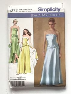 Jessica McClintock Misses' and Miss Petite Evening Dress pattern by Simplicity 4272 Uncut. Evening dress with hem variations, Wrap and Purse. Strapless dress with with hip detail. Zipper closing at back. Excellent for wedding, prom. Size K5 (8, 10, 12, 14, 16) Petite Evening Dresses, Evening Dress Pattern, Making My Own Clothes, Patterned Bridesmaid Dresses, Evening Dress Patterns, Simplicity Patterns Dresses, Strapless Evening Gowns, Designer Party Dresses, Simplicity Dress