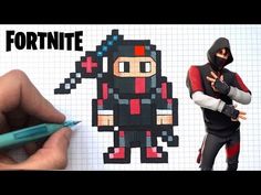 a person holding a pen next to an image of a character from the video game fortnite