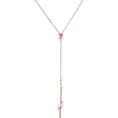 14K Rose Gold Knotted Necklace with 17-inch Chain Feminine Rose Gold Necklace With Clavicle Chain, Feminine Rose Gold Necklaces With Clavicle Chain, Elegant Rose Gold Lariat Necklace With Delicate Chain, Feminine Rose Gold Necklace With Adjustable Chain, Elegant Rose Gold Lariat Necklace, Delicate Rose Gold Lariat Necklace With Clavicle Chain, Elegant Rose Gold Lariat Necklace With Clavicle Chain, Dainty Rose Gold Lariat Necklaces, Delicate Rose Gold Lariat Necklace Gift