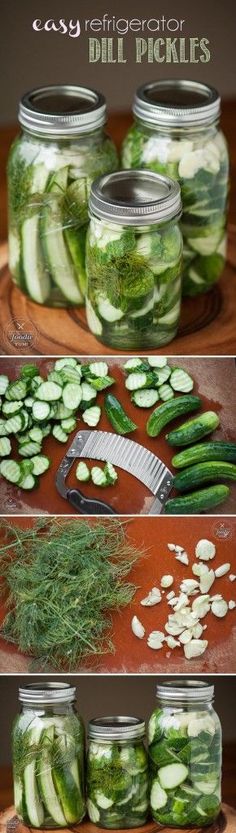 pickled cucumbers and dill pickles in mason jars