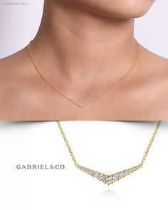 14K Yellow Gold Fashion Necklace NK5568Y45JJ #GabrielNY #DiamondJewelry #FineJewelry #GabrielAndCo#UniqueJewelry#FineJewelry#FashionJewelry#UniqueJewelry#GiftIdeas#UniqueGifts  #DiamondJewelry #Jewelry #Necklaces #DiamondNecklace #GoldNecklace#YellowGoldFashioNecklace Diamond Bar Necklace, Gold Jewellry, Diamond Jewelry Designs, Gold Fashion Necklace, Rose Ring, Diamond Bar, Enamels, Gold Fashion, Fashion Jewellery