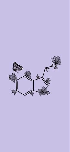 butterflies and flowers on the side of a hexagonal structure that is made up of leaves