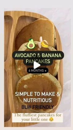 an advertisement with pancakes and avocado on it