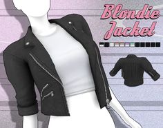 a female mannequin wearing a black jacket and white top