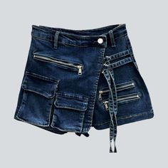 Make a bold modern statement with the 2023 Summer Collection's irregular retro women's denim skirt! Crafted with premium quality denim. this mid-waist mini skirt features a unique patchwork pattern with a zipper & button closure for a look that is both edgy and sophisticated.Why You Need It Grunge Elegance: A perfect blend of contemporary fashion and grunge nostalgia. Distinctive Pattern: Expertly crafted wear and tear for a raw. unfiltered essence. Slim Fit: Designed to hug your silhouette whil Trendy Mid-rise Mini Skirt With Belt Loops, Trendy Mini Cargo Skirt, Trendy High-waist Skort For Streetwear, Trendy High Waist Skort For Streetwear, Trendy High-waist Cargo Skirt, Edgy High-waisted Denim Skort, Edgy Mini Length Denim Bottoms, Edgy Denim Mini Length Bottoms, Edgy Denim Mini Bottoms