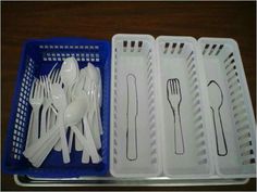 plastic utensils and spoons in a basket on a table