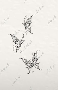 three butterflies flying in the air with stars on them, one is black and white