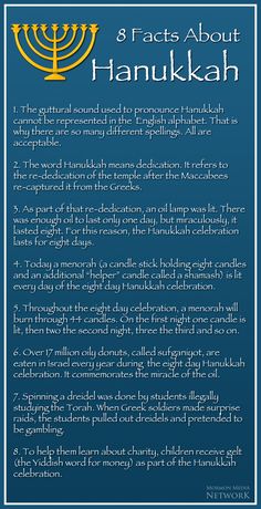 an article about hanukkah written in blue and gold with the words 8 acts about hanukkah