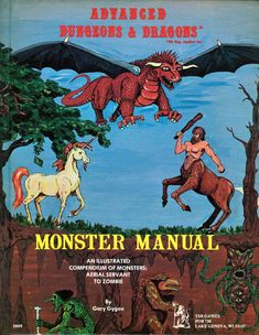 the book cover for advanced demons and dragon's monster manual, with an image of two men riding horses