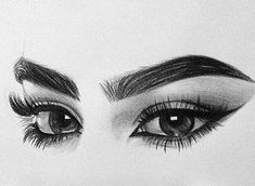 a pencil drawing of an eye with long lashes