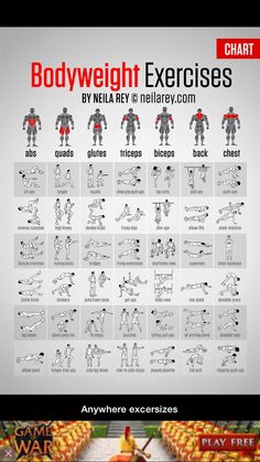 the bodyweight exercises chart shows how to perform