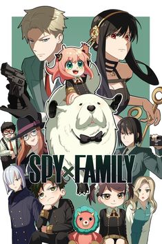 an anime poster with many characters and their names on the front, as well as words that read'diy family '