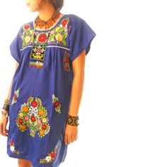 Embroidered Tunic Dress Mexican Dress Handmade Folk Native Art Aida Coronado Collection Size Small- Medium Kimono Sleeves Beach Cover For Summer Mall Shopping Or Party Festaa Festivala Burning Man Coachella Casual Or Formal Days And Holidasy Dress It Up Oe Down Blue Floral Print Embroidered Summer Dress, Summer Blue Embroidered Floral Print Dress, Blue Embroidered Dress For Festival, Traditional Blue Fiesta Dress, Blue Floral Embroidery Short Sleeve Dress, Blue Folk Style Dress With Intricate Embroidery, Blue Folk Dress With Intricate Embroidery, Blue Folk Embroidered Dress With Intricate Embroidery, Blue Cotton Folk Dress