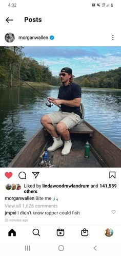 a man sitting in a boat holding a fishing pole