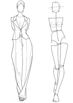 two female mannequins are shown in black and white, one is drawn