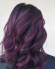 Love love love Balayage Purple, Black And Purple Hair, New Hair Ideas, Purple Highlights, Color Balayage, Hair Color Styles, Hair Color Purple, Hair Dye Ideas