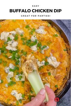 Buffalo Chicken Dip Recipe in cast iron pan Baked Buffalo Chicken Dip, Spicy Buffalo Chicken Dip, Dip Video, Geek Recipes, Buffalo Chicken Wings Recipe, Costco Rotisserie Chicken, Southern Style Kitchen, Buffalo Chicken Dip Easy, Spicy Buffalo Chicken